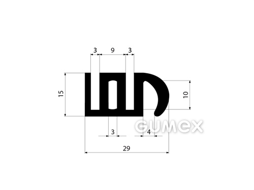 Gumový profil tvarový s dutinkou, 15x29mm, 70°ShA, EPDM, -40°C/+100°C, čierny